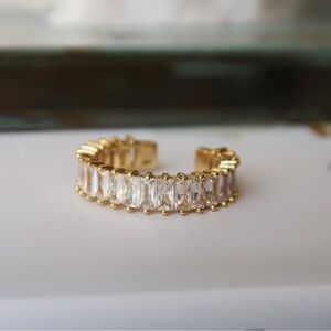 Gold Adjustable Zirconia Crystal Rectangle Ring, Eternity Band, Stacking Ring